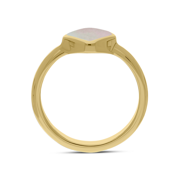 9ct Yellow Gold Pink Mother of Pearl Cushion Ring, R406.