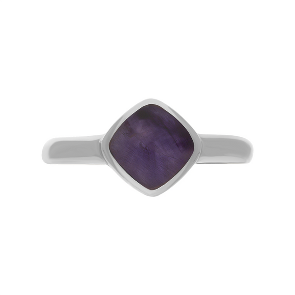 Sterling Silver Blue John Cushion Ring, R406.