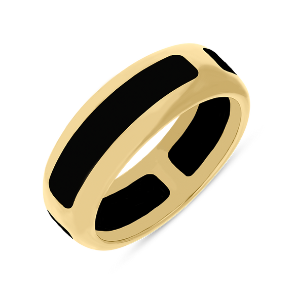 9ct Yellow Gold Whitby Jet 8mm Wedding Band Ring, R703.