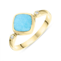 00001556  18ct Yellow Gold Turquoise 0.04ct Diamond Curved Triangle Ring, R400.