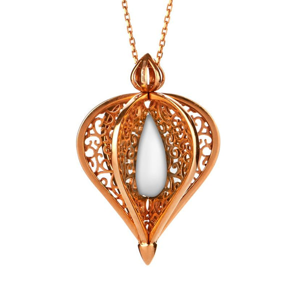 Rose Gold Vermeil Bauxite Flore Filigree Droplet Necklace P2330C
