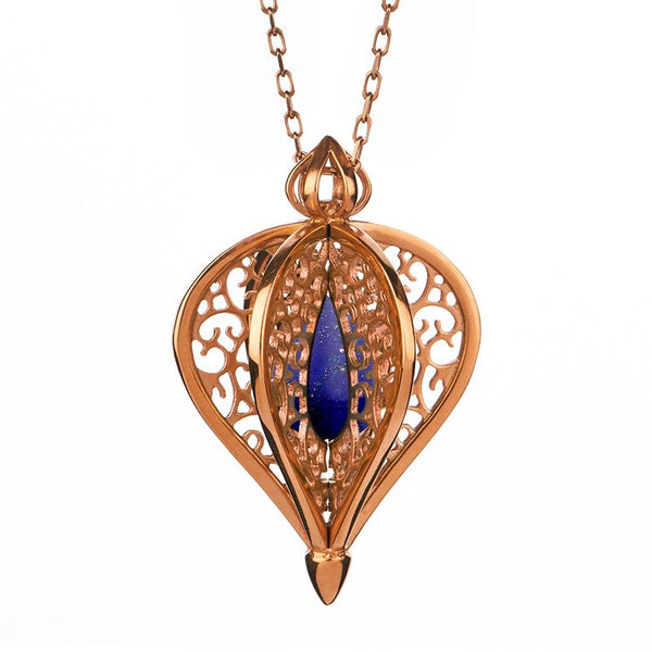 Rose Gold Vermeil Lapis Lazuli Flore Filigree Small Necklace P2338C