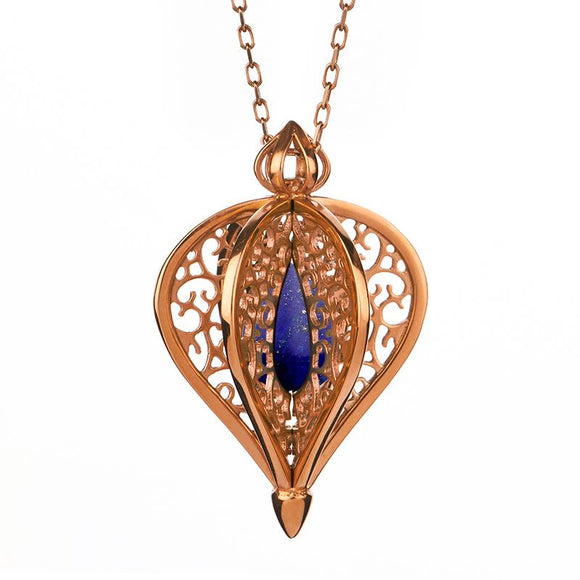 Rose Gold Vermeil Lapis Lazuli Flore Filigree Small Necklace P2338C