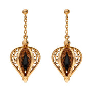 Rose Gold Vermeil Whitby Jet Flore Filigree Drop Earrings E1781