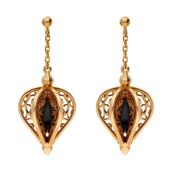 Rose Gold Vermeil Whitby Jet Flore Filigree Drop Earrings E1781