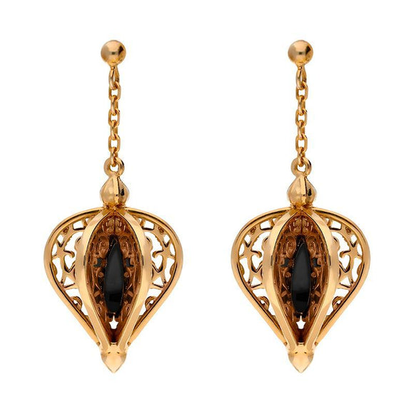 Rose Gold Vermeil Whitby Jet Flore Filigree Drop Earrings E1781