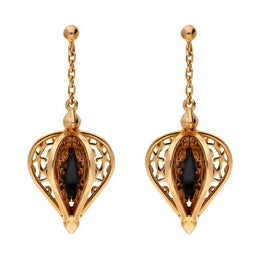 Rose Gold Vermeil Whitby Jet Flore Filigree Drop Earrings E1781