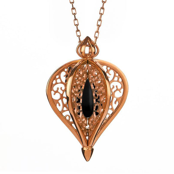 Rose Gold Vermeil Whitby Jet Flore Filigree Small Necklace P2338C