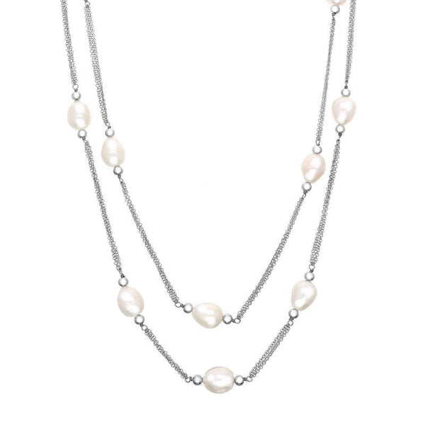 00095667  Sterling Silver White Pearl Twelve Stone Double Strand Necklace, N817.