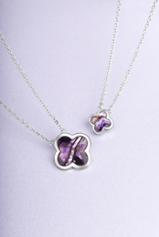 Sterling Silver Blue John Bloom Small Four Leaf Clover Polished Edge Necklace