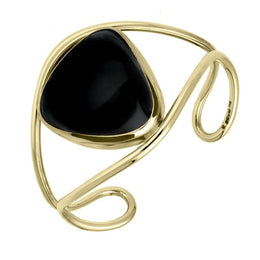 9ct Yellow Gold Whitby Jet Bangle Cuff, B792.