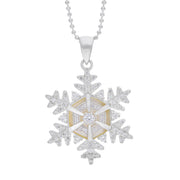 Silver &amp; White Cz/Wmop 30Mm Snowflake Pendant