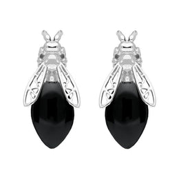 Sterling Silver Whitby Jet Bee Stud Earrings, E2424.