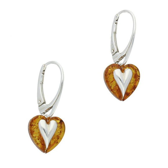 Silver Amber Heart Centre Earrings E1868