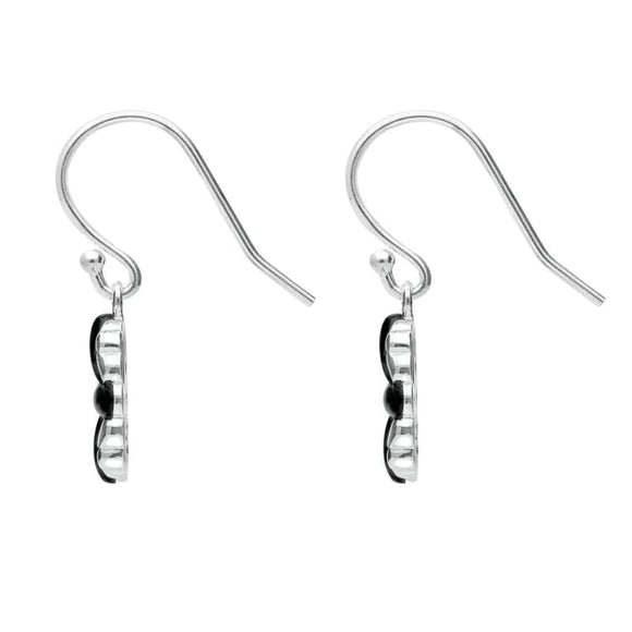 Sterling Silver Whitby Jet 4 stone Cross Drop Earrings