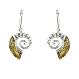 Sterling Silver Baltic Amber Shell Drop Earrings E1766