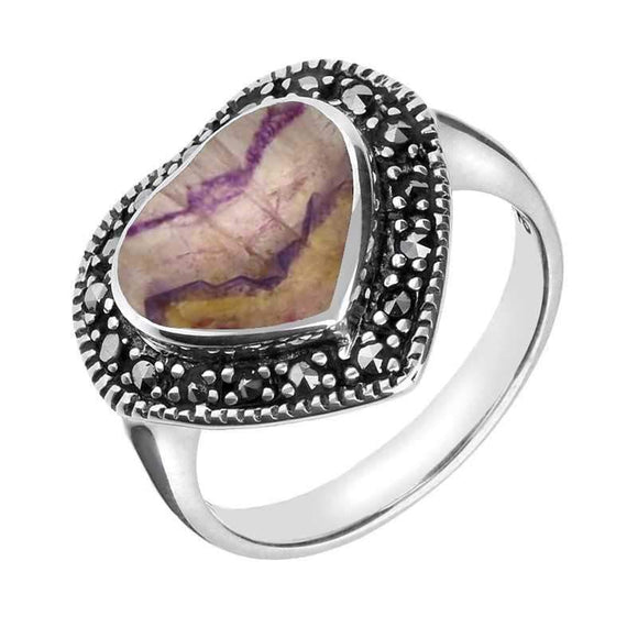 Silver Blue John Marcasite Heart Shaped Ring. R821Silver Blue John Marcasite Heart Shaped Ring. R432.