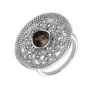 Sterling Silver Blue John Marcasite Shield Ring R819