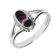 Sterling Silver Blue John Oval Split Shoulder Ring R116