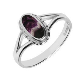 Sterling Silver Blue John Oval Split Shoulder Ring R116