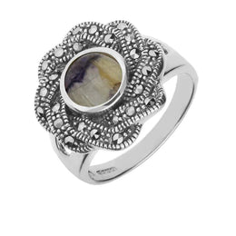 Silver Blue John Ribbon Edge Marcasite Ring R817
