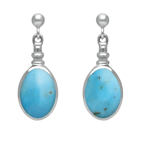Sterling Silver Turquoise Oval Bottle Top Drop Earrings. E056.