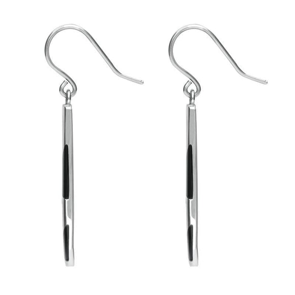 Silver Whitby Jet 4 Stone Slim Hook Drop Earrings. E555.