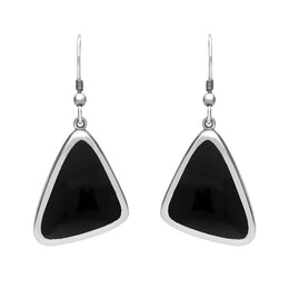 Sterling Silver Whitby Jet Abstract Triangle Hook Drop Earrings