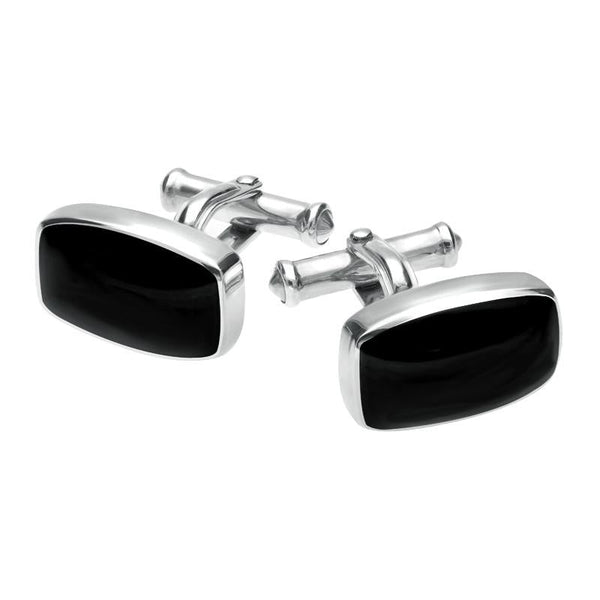 Sterling Silver Whitby Jet Barrel Cufflinks CL130