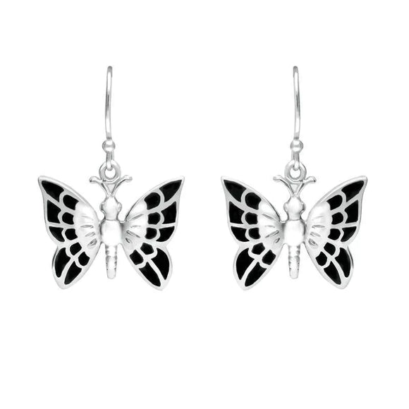 Sterling Silver Whitby Jet Butterfly Drop Earrings E1950