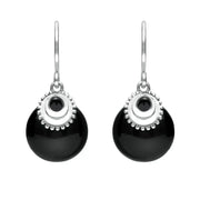 Sterling Silver Whitby Jet Button Cap Drop Earrings E1981