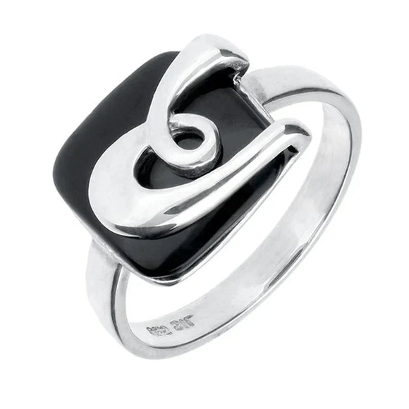 Sterling Silver Whitby Jet Cushion Pattern Ring R877