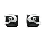 Silver Whitby Jet Cushion Pattern Stud Earrings E1961