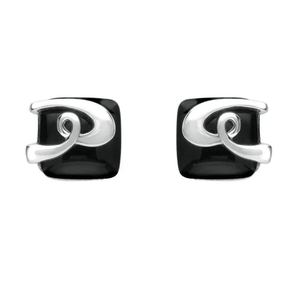 Silver Whitby Jet Cushion Pattern Stud Earrings E1961