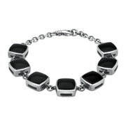 Sterling Silver Whitby Jet Cushion Bracelet. B470.