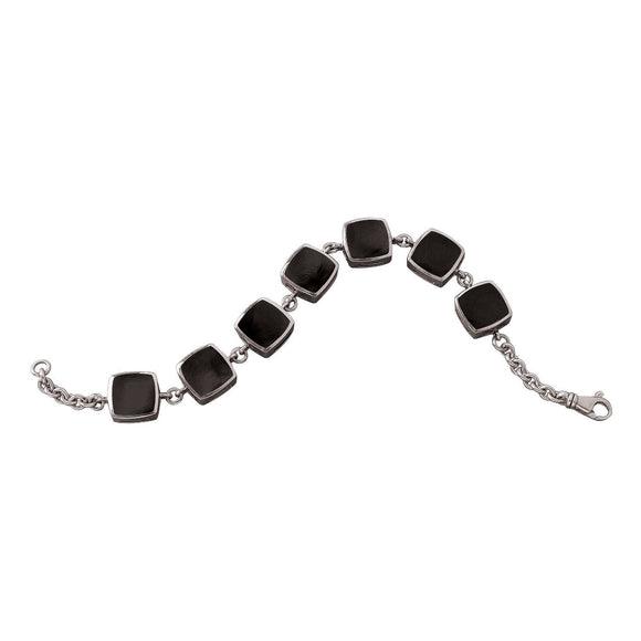 Sterling Silver Whitby Jet Cushion Bracelet. B470.