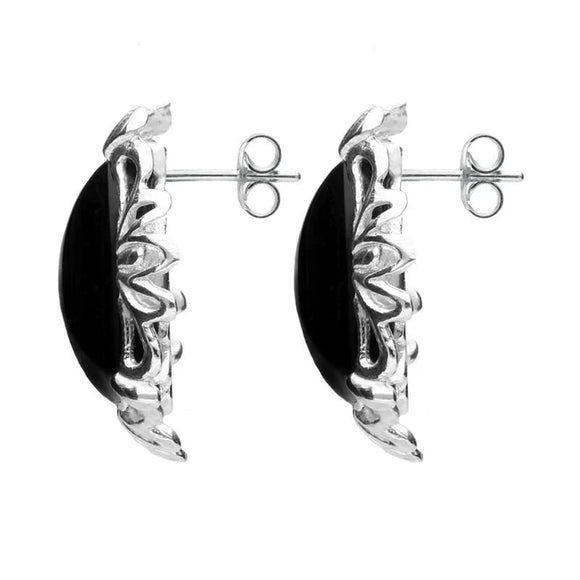 Silver Whitby Jet Fancy Cushion Stud Earrings