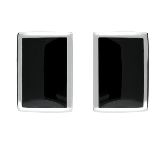 Sterling Silver Whitby Jet Oblong Stud Earrings. E014.