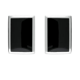 Sterling Silver Whitby Jet Oblong Stud Earrings. E014.