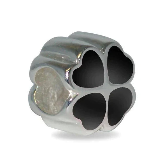 Sterling Silver Whitby Jet Four Leaf Clover Heart Charm G809