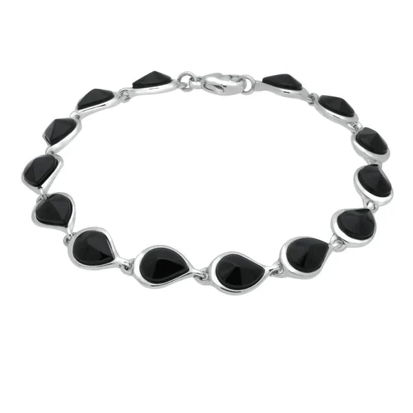 Silver Whitby Jet Fourteen Stone Offset Pear Bracelet B953