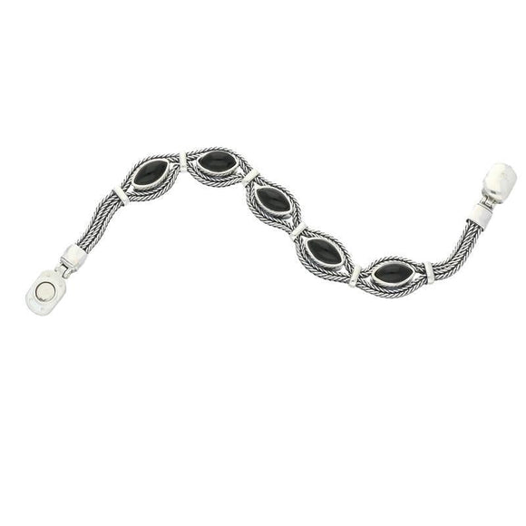 Silver Whitby Jet Foxtail Five Stone Marquise Bracelet B966