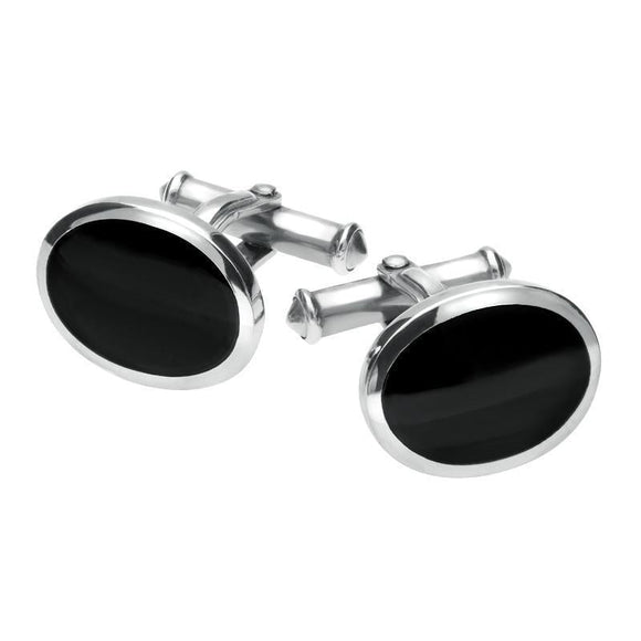 Sterling Silver Whitby Jet Heritage Framed Oval Cufflinks CL193
