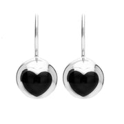 Sterling Silver Whitby Jet Eclipse Heart Sphere Hook Earrings. E2256.