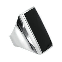 Silver Whitby Jet Large Oblong Ring R064