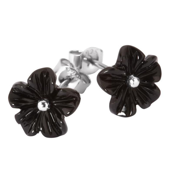 Sterling Silver Whitby Jet Large Petal Stud Earrings. E1322.