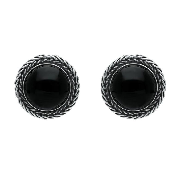 Sterling Silver Whitby Jet Large Round Foxtail Stud Earrings. E1456.
