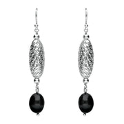 Silver Whitby Jet Lattice Drop Earrings. E1552.