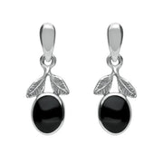 Sterling Silver Whitby Jet Heritage Leaf Drop Earrings E025