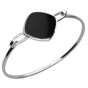 Sterling Silver Whitby Jet Slim Cushion Bangle. B035.